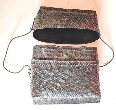 Антикварная артезаническая корзина раннего Азиатско-Тихоокеанского региона Филиппины с деревянным покрытием и основанием - Изображение 1 из 4