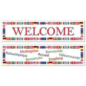 International Welcome All-Weather Banner Set 2 Pack Olympics Travel Decoration - Picture 1 of 1