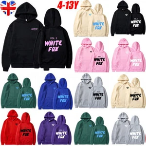 Girls Boys White Black for Print Foxes Pocket Hoodies Sweatshirts Casual Tops - Picture 1 of 30
