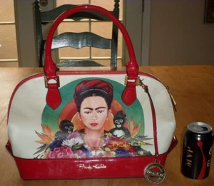 [Frida Kahlo] LEATHER & FABRIC PURSE OR 45" BODY STRAP HANDBACK [PAINTED IMAGES] - Picture 1 of 14