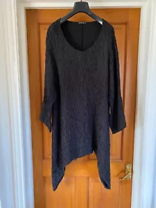 Grizas Black Silk Tunic Top Size XL Textured Shibori Asymmetric - Picture 1 of 7