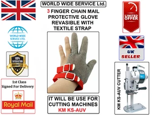 KM KS-AUV MEDIUM 3-FINGER CHAIN MAIL PROTECTIVE GLOVE-REVASIABLE & TEXTILE STRAP - Picture 1 of 4
