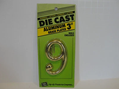 HY-KO 3” Brass Plated Aluminum House Number "9", DCG-3/9 Foto 1 de 2