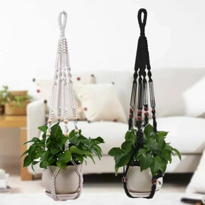 Pot Holder Hanging Planter Basket Macrame Plant Hanger Hemp Rope Braided ♍ - Picture 1 of 13