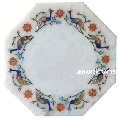 2'x2' Marble coffee Console Table Top Peacock Desing Pietra Dura Hallway Decor - Image 1 of 4