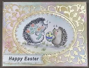 PASQUA - Penny Riccioli Nero con Uovo di Pasqua/Fiori - cartolina fatta a mano da DEE - Foto 1 di 4