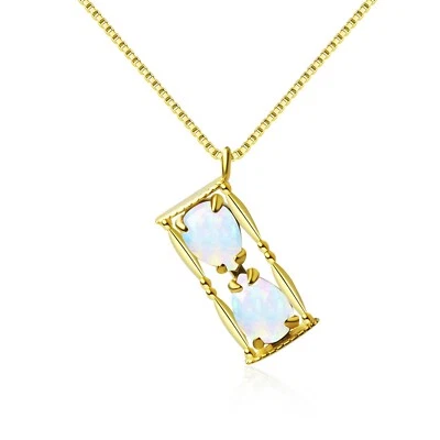 Hawaii White Fire White Opal Hourglass Necklace Silver Filled For Women Girls - Image 1 of 4
