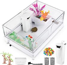 Small Turtle Tank Kit with Filter, Rocks, Brush, and Plant for Turtles, Crabs