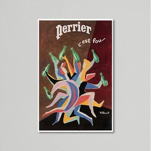 Póster vintage de comida y bebida, Perrier, It's Crazy de Bernard Villemot - Imagen 1 de 4