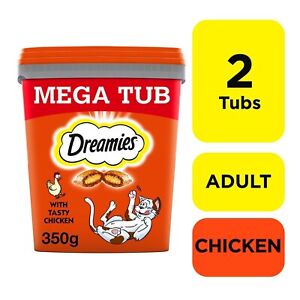 2 x 350g Dreamies Adult Cat Treats Mega Tubs Chicken Cat Biscuits 700g