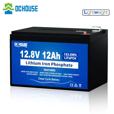 DC HOUSE DCHOUSE 12V 12Ah LiFePO4 Lithium Battery 15A BMS Up to 15000+ Cycles for RV Home