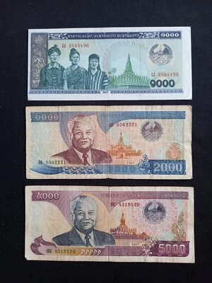 LAOS 1000 (1995) + 2000 & 5000 (1997) KIP Banknotes - Circulated - Image 1 of 2