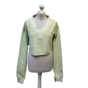 Champion Cropped Sweatshirt Green V-Neck Pullover Women's Size XS BNWT - Picture 1 of 6