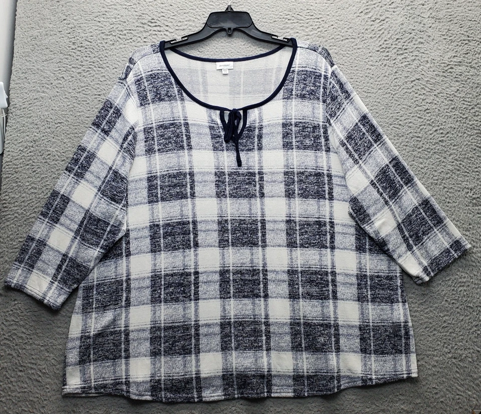 Blusa Avenue Top Mujer 26/28 Multi Cuadros Elastizada Manga Larga Dividido Cuello Corbata Foto 1 de 4