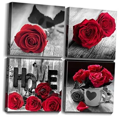 Pósters de rosa roja para sala de estar arte de pared rojo y negro 20x20 pulgadas flor de rosa roja Foto 1 de 4