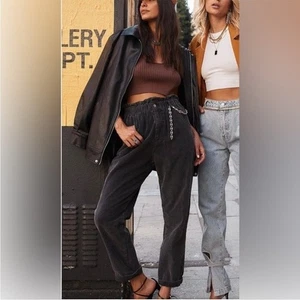 Pantalón pantalón cintura bolsa papel pana negra 12th Tribe talla pequeña - Imagen 1 de 9