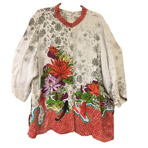 Zitrone Santa Monica Damen Seide Blumen Knopfleiste Tunika Bluse Top Größe 3X - Bild 1 von 9