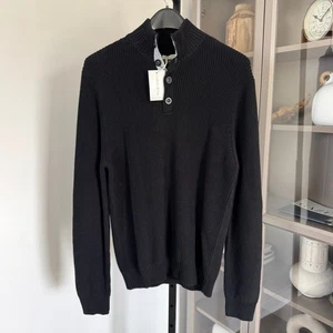 Kragen & Co. hochgeschlossener schwarzer Rippstrickpullover XXL NEU 1/4 1/2 Knopf Pullover - Bild 1 von 6