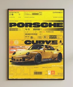 Póster retro amarillo de coche - impresión de coche de carreras 911 RWB para decoración de oficina - Imagen 1 de 4