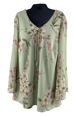 Blusa Jaclyn Smith Clásica Chifón Floral Túnica Top Forrada Salvia Cuello en V Talla 22W Foto 1 de 4
