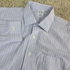 Brooks Brothers Regent Herren 17,5-36 blau kariert Knopfleiste Langarm - Bild 1 von 5