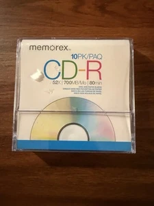 Memorex 10PK CD-R 52X 700MB 80min 10 pack CD-R Discs w/Paper Sleeves NEW SEALED! - Afbeelding 1 van 4