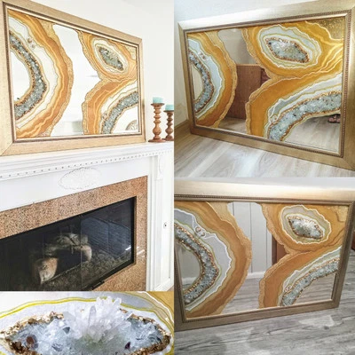 Espejo grande de resina geoda dorada arte abstracto de lujo decoración dorada arte de pared de moda Foto 1 de 4