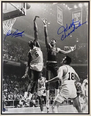 PÓSTER FOTOGRÁFICO FIRMADO POR WILT CHAMBERLAIN 76ERS BILL RUSSELL CELTICS NBA 8X10 REIMPRESIÓN Foto 1 de 3