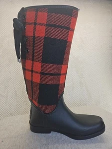 Coach Tristee Rain Boots Red/Black Buffalo Plaid Women’s Winter 10B Fleece-Lined - Picture 1 of 18