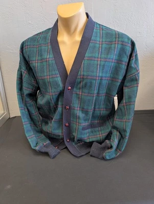 Vintage Pendleton Cardigan Sweater Plaid Virgin Wool Made in USA Men's Large - Image 1 of 4