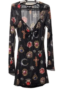 Horoscopez (Y) Your A Gem Mini Dress M Black Mesh Keyhole Jewelry Sexy NWOT - Picture 1 of 3