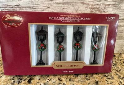 Juego de 4 farolas de banco de trabajo de Santa vintage con coronas 2000 en caja Foto 1 de 4