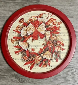 "Bandeja de servir de Navidad de hojalata vintage letras de noche silenciosa corona vacaciones redonda 13""" - Imagen 1 de 6