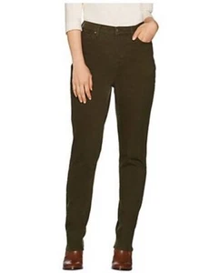 Denim & Co Olive Green Slim Straight Leg 5-Pocket Jeans New - Picture 1 of 4