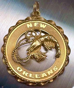GOLD UNIQUE 3D 14K Yellow Solid Gold NEW ORLEANS SHRIMP Bracelet Charm 5gr - Picture 1 of 7