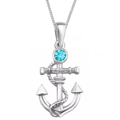 Blau Kristall Anker Halskette Anhänger 925 Silber Damen Jungen Kette Maritim - Bild 1 von 4