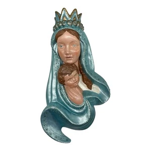 Vintage Religious Madonna & Child Chalkware Wall Hanging Plaque W/Gemstones 14” - Picture 1 of 15