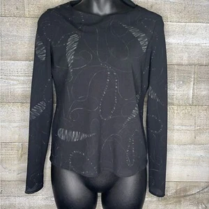 Rena Rowan Small petite vintage Black Long Sleeve sheer printed Blouse - Picture 1 of 4