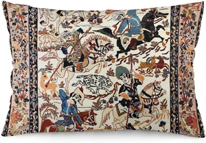 Blue Antique Persian Isfahan Silk Rug with Flowers Animals 13 Throw Pillow Cover - Picture 1 of 12