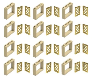 ☀️LEGO NEW 12x TAN 1x4x3 WINDOWS w Gold Lattice Pane Panel TOWN CITY HOUSE - Picture 1 of 3