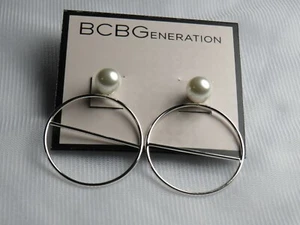BCBGeneration Silver Tone Circle with Pearls Drop Earrings - New - Picture 1 of 1
