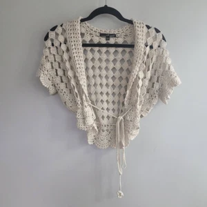 Vintage crocheted cardigan wrap short sleeved granny square boho beachy - Picture 1 of 10