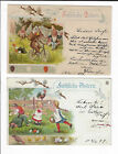 2 German 1899 Easter Postcards w/ Elves &amp; Rabbits by J Miesler p1169