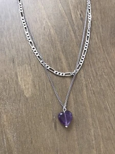Urban Outfitters Multi Chain Necklace With Amethyst Style Heart - Picture 1 of 3