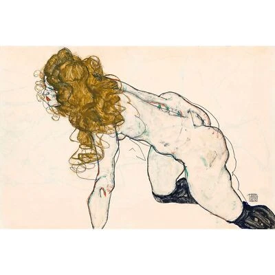 Egon Schiele, Crouching Female Nude Blonde, Lustre Canvas Print, 12" x 18" Foto 1 de 4
