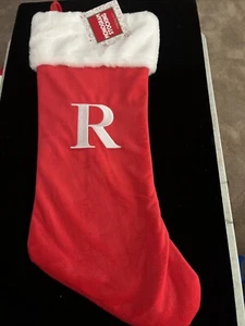 Red Lettered R Plush Satin Christmas Stocking New With Tags - Picture 1 of 2