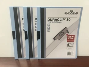 (3-CT) Durable Vinyl DuraClip Report Cover w/Clip Holds 30 Pages Clear Blue - Picture 1 of 4