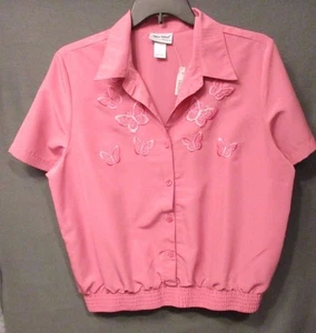 ANTHONY RICHARDS women size 20 DUSTY PINK BUTTERFLIES silky SS SHIRT VGUC s0147 - Picture 1 of 10