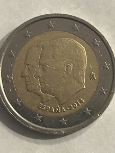 2014 2€ SPAIN 2 Euro Bimetallic Double Portrait King JUAN CARLOS & FELIPE VI - Picture 1 of 2