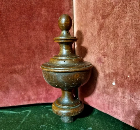 Turned wood post finial topper 4.61 in - Antique french architectural salvage Cover
